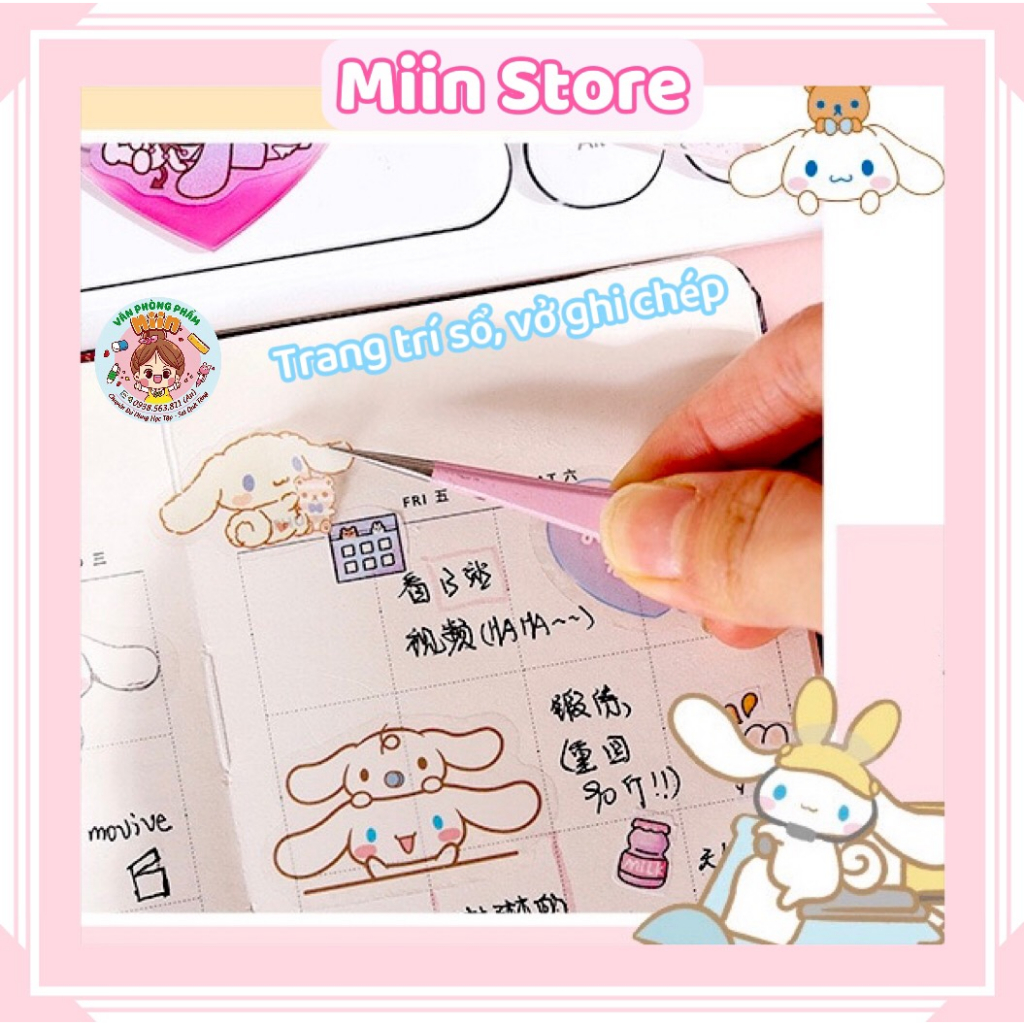 Set 25 Tấm Sticker Trong Suốt Hình Gấu Dâu Losto Kuromi Cinnamoroll My Melody Trang Trí Bút, Sổ, Thiệp, Quà Tặng
