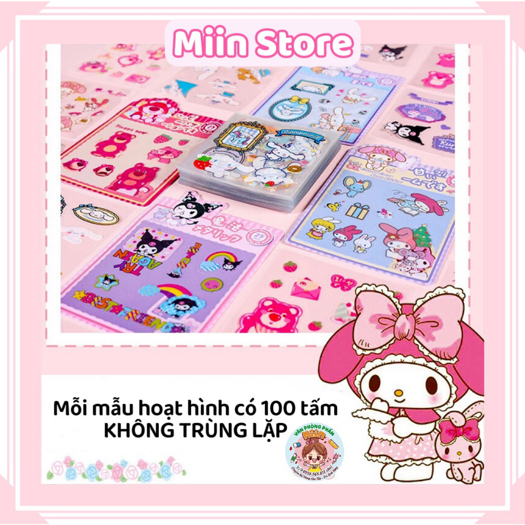 Set 25 Tấm Sticker Trong Suốt Hình Gấu Dâu Losto Kuromi Cinnamoroll My Melody Trang Trí Bút, Sổ, Thiệp, Quà Tặng