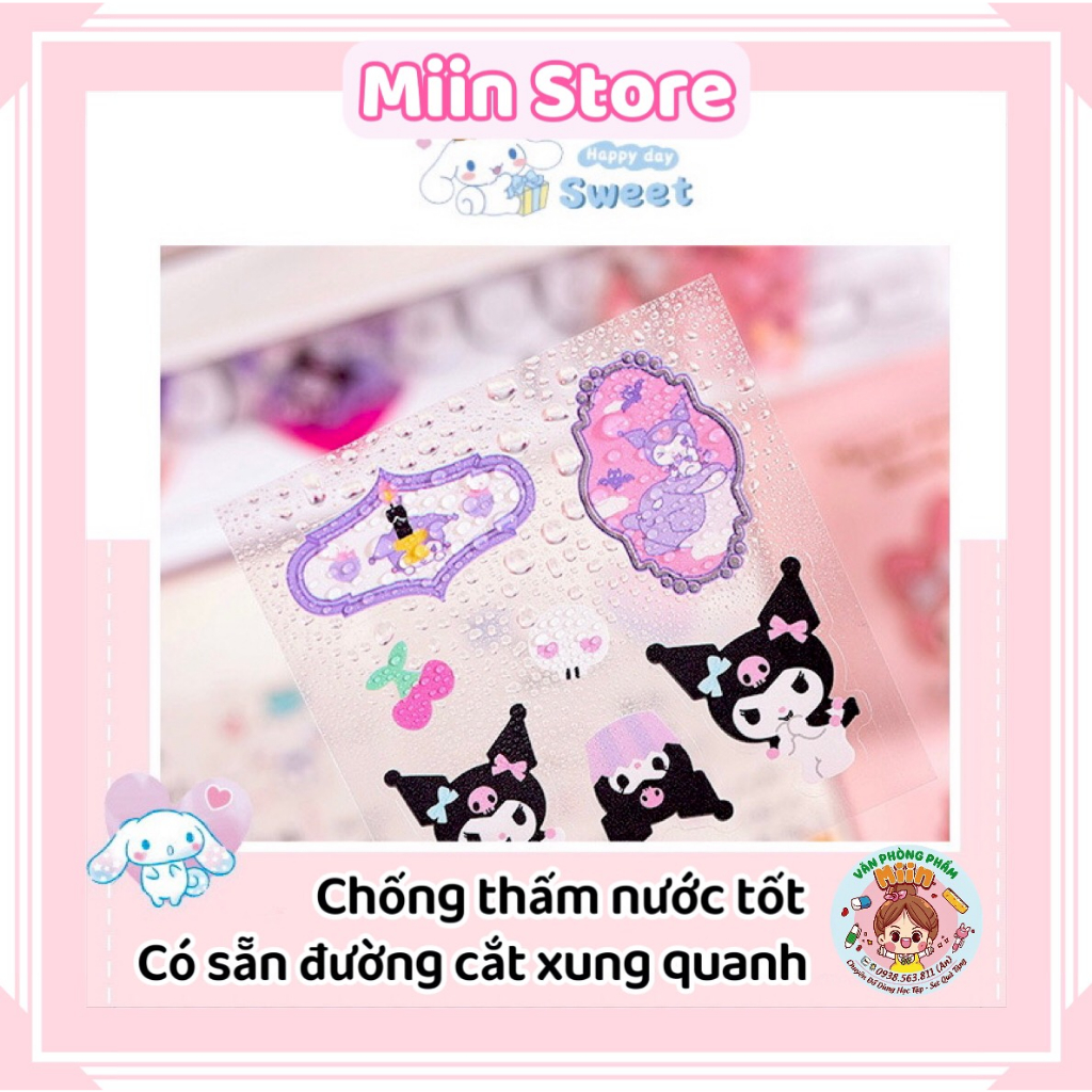 Set 25 Tấm Sticker Trong Suốt Hình Gấu Dâu Losto Kuromi Cinnamoroll My Melody Trang Trí Bút, Sổ, Thiệp, Quà Tặng