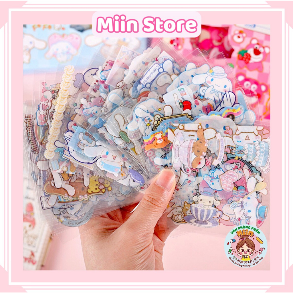 Set 25 Tấm Sticker Trong Suốt Hình Gấu Dâu Losto Kuromi Cinnamoroll My Melody Trang Trí Bút, Sổ, Thiệp, Quà Tặng