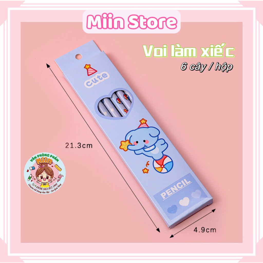 Hộp 6 Cây Bút Chì Gỗ HB Kèm Tẩy Họa Tiết Hoạt Hình Động Vật Dễ Thương Cho Học Sinh Viết Bài Hằng Ngày