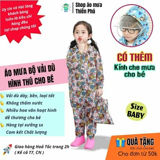 Bộ quần áo mưa cho bé trai gái 2-5 tuổi, Áo mưa bộ trẻ em 3 5 7 tuổi,Có che mặt chắn nước,Vải dù Cao cấp Raincoat Size 2