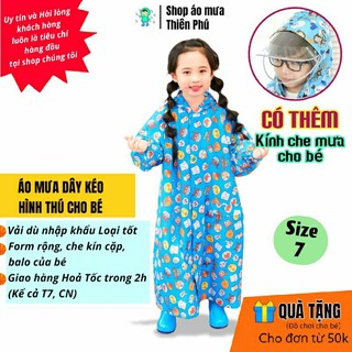 Áo Mưa Trẻ Em Cho Bé 1 2 3 tuổi,Có kính che mặt chắn nước, Bít kín hoặc Dây kéo,Vải dù cao cấp,Size 7-Thiên Phú Raincoat