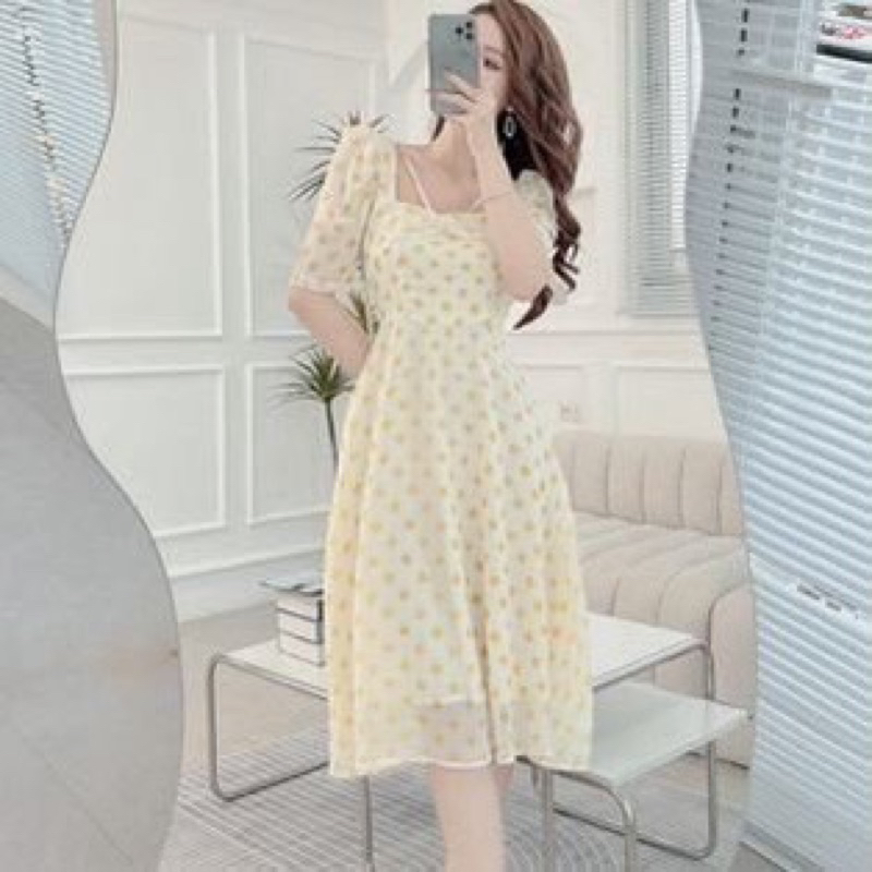 váy tiểu thư chấm bi voan tơ.