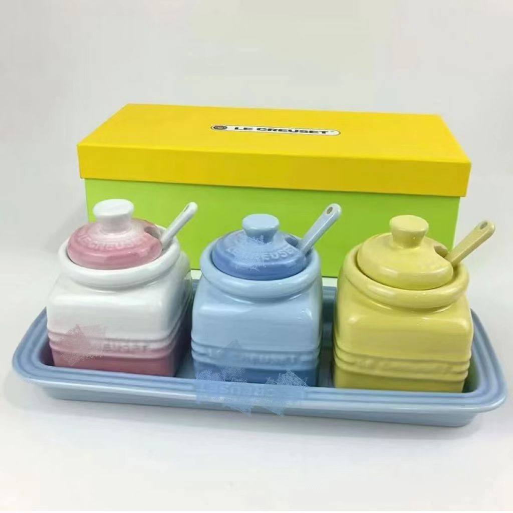Hũ đựng gia vị bằng gốm ứ kèm thìa và khay đựng decor gian bếp thêm xinh