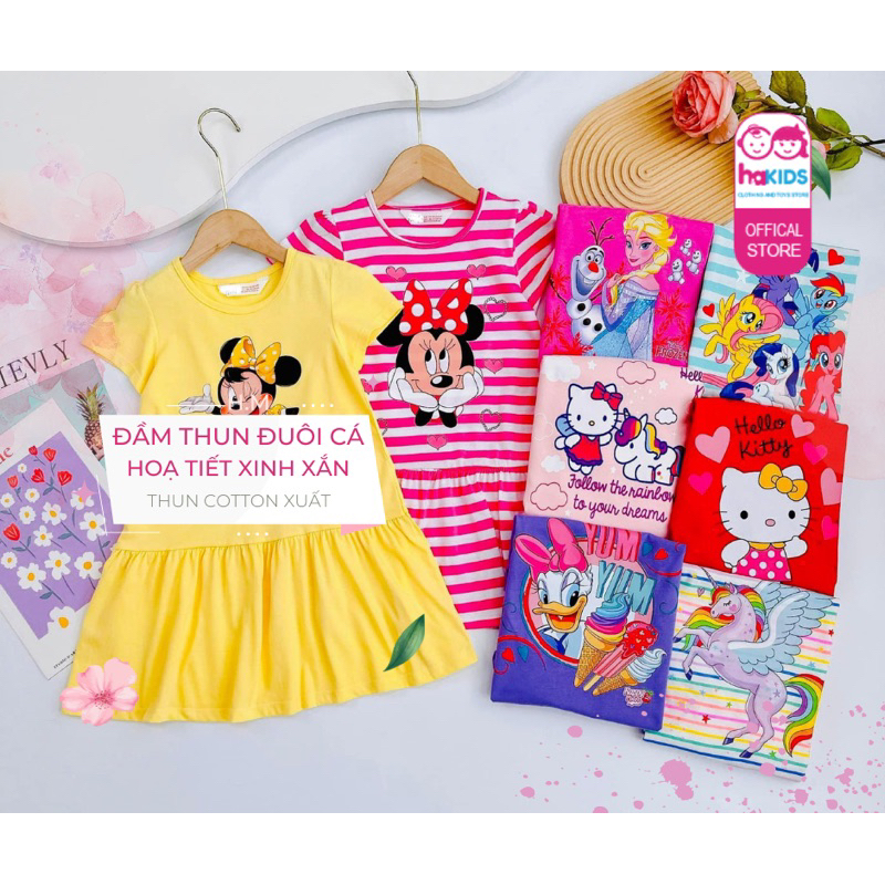 Váy Thun Bé Gái Dáng Đuôi Cá Xòe Bồng Bềnh Chất Thun Cotton Mềm Mịn, Thoáng Mát Cho Bé Đi Học, Đi Chơi