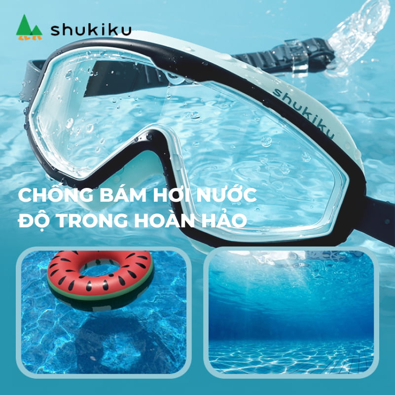 Kính bơi trẻ em mắt rộng Nhật Bản Shukiku, chống vào nước, sương mù, chống UV, chất liệu PC cao cấp