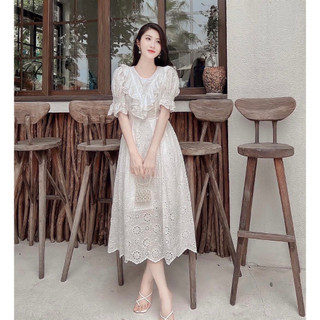 Đầm bigsize hoa thêu cổ tròn viền bèo xinh xắn dễ thương ( Thời trang Vicky G - Anitagreen ) HN0623