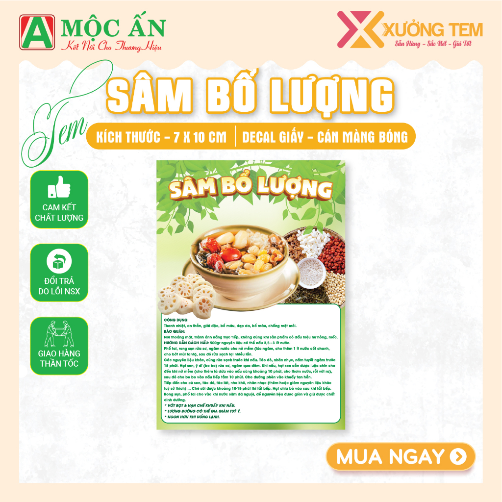 Tem Dán Sản Phẩm Ăn Vặt, Tem Dán Sản Phẩm, Tem Hạt Dinh Dưỡng 7x10 cm - Cán Bóng Sáng Đẹp