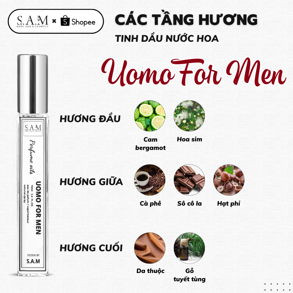 Nước Hoa Nam Uomo For Men Chính Hãng S.A.M Perfume Hương Thơm Mạnh Mẽ, Trẻ Trung Và Hiện Đại - Chai Xịt 10ml
