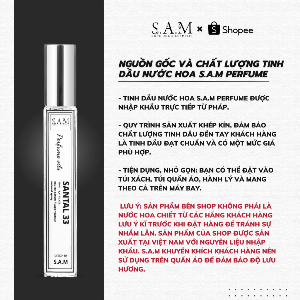 Nước Hoa Nam Nữ Santal 33 Chính Hãng S.A.M Perfume Hương Thơm Sang Trọng, Gợi Cảm Và Tinh Tế - Chai Xịt 10ml