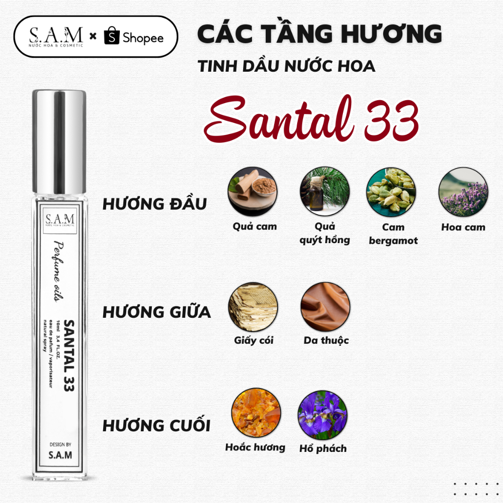 Nước Hoa Nam Nữ Santal 33 Chính Hãng S.A.M Perfume Hương Thơm Sang Trọng, Gợi Cảm Và Tinh Tế - Chai Xịt 10ml