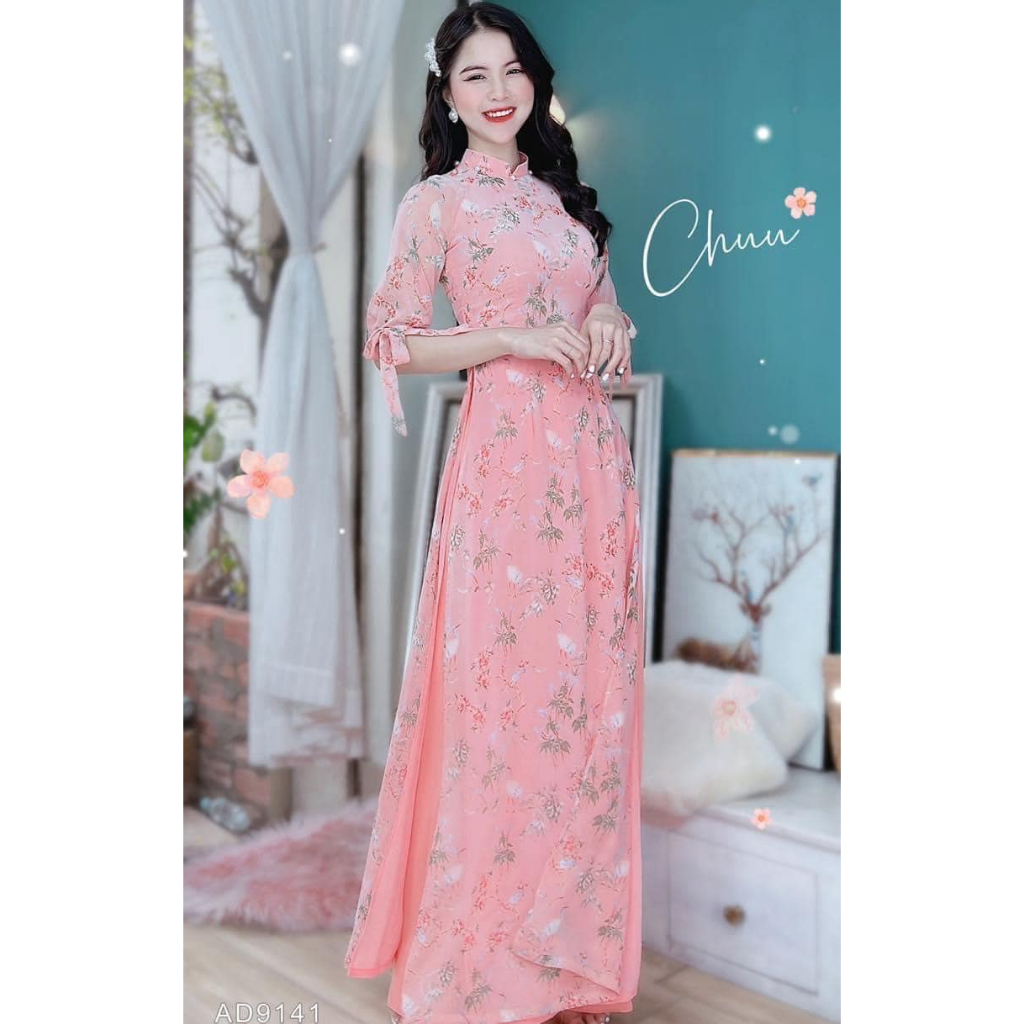Áo dài von éo hồng 4 tà cao câp MINHANHFashion AD10