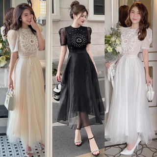 Đầm midi ren ngực