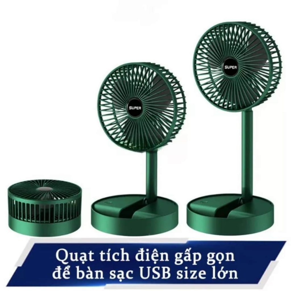 Quạt Tích Điện Để Bàn Mini Melli Gấp Gọn Kéo dài 3 Tốc Độ Gió Xoay 360 Độ Cổng Sạc Usb Tiện Dụng Pin Lớn 1200mAh