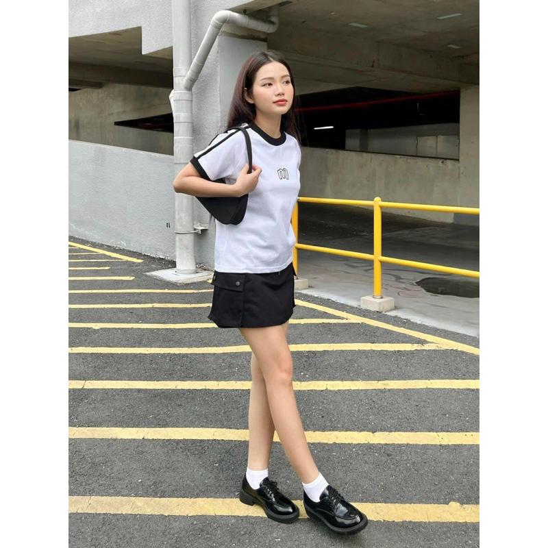 Áo Thun Nữ Baby Tee In Họa Tiết M Dáng Vừa Cực Xinh❤ Áo Cổ Tròn Phối Viền Tay Thể Thao