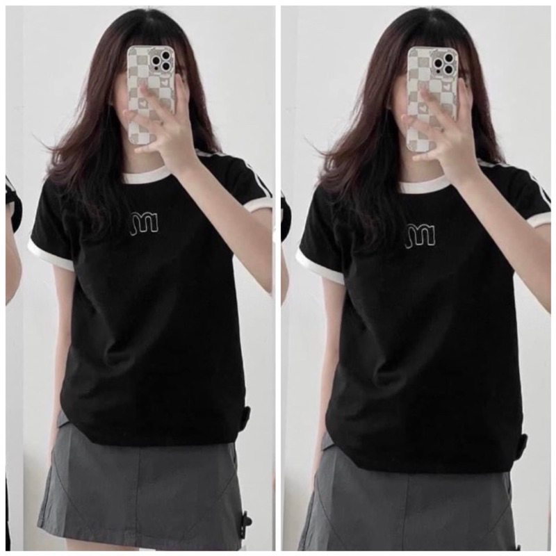 Áo Thun Nữ Baby Tee In Họa Tiết M Dáng Vừa Cực Xinh❤ Áo Cổ Tròn Phối Viền Tay Thể Thao