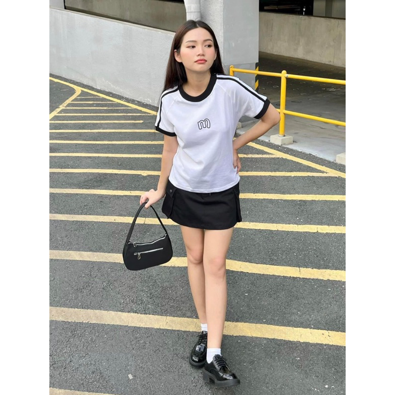 Áo Thun Nữ Baby Tee In Họa Tiết M Dáng Vừa Cực Xinh❤ Áo Cổ Tròn Phối Viền Tay Thể Thao