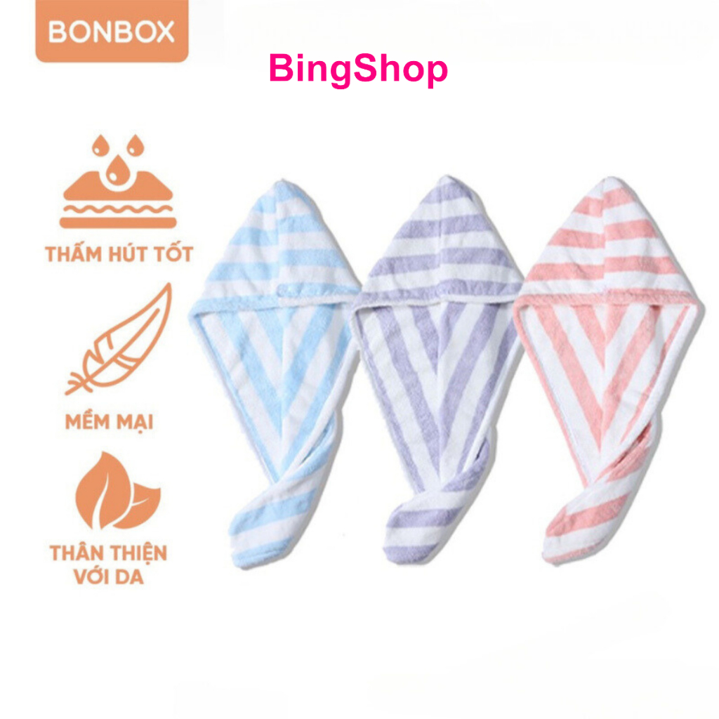 Khăn gội đầu quấn tóc BONBOX BT10 siêu thấm hút, lau khô tóc nhanh chóng - Chính Hãng