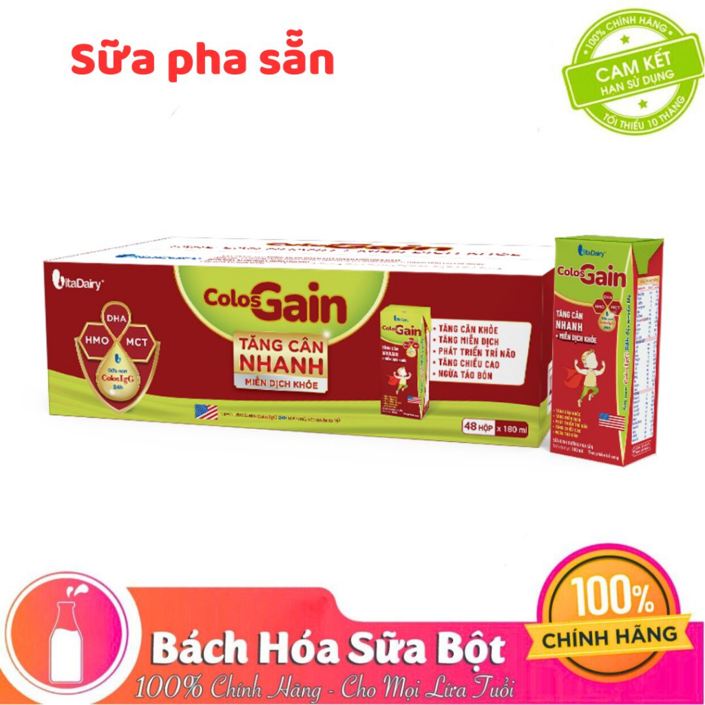 Lốc Sữa Pha Sẵn Vitadairy  Colos Gain 110ml/180ml - Lốc 4 hộp