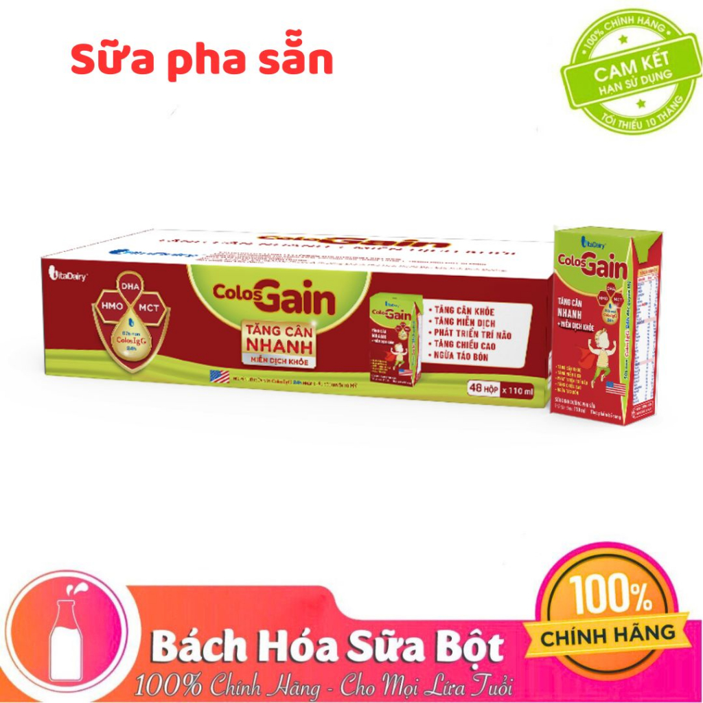 Lốc Sữa Pha Sẵn Vitadairy  Colos Gain 110ml/180ml - Lốc 4 hộp