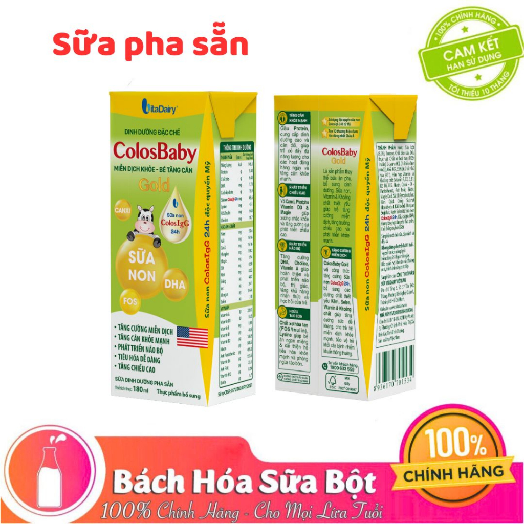 Lốc Sữa Pha Sẵn ColosBaby Gold 110ml/180ml - Lốc 4 hộp