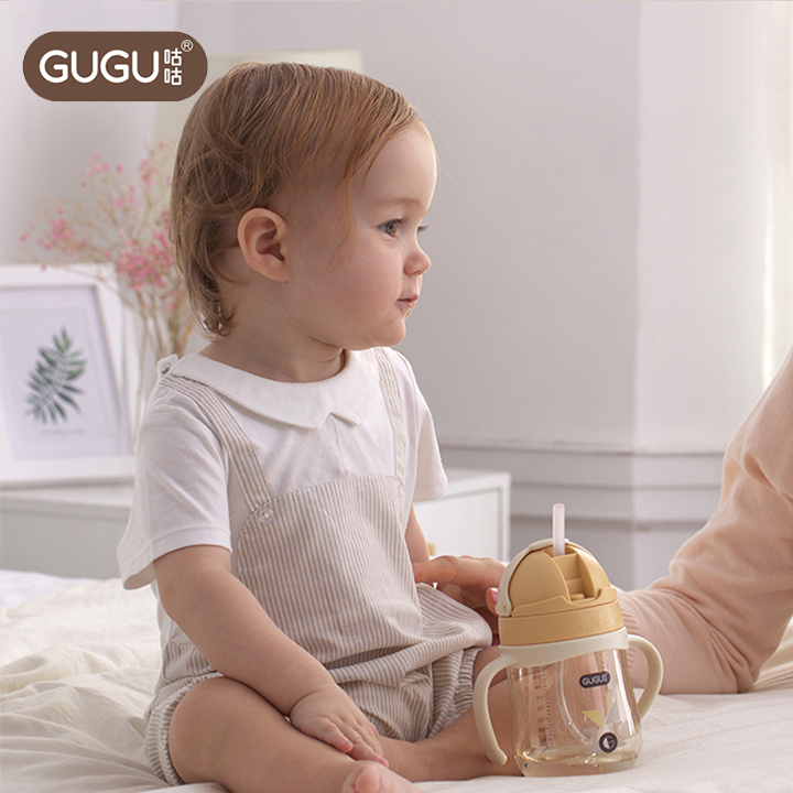 GUGU PPSU Bình Uống Nước Kèm Ống Hút Cho Bé 6-36 Tháng bình nước trẻ em,320ml