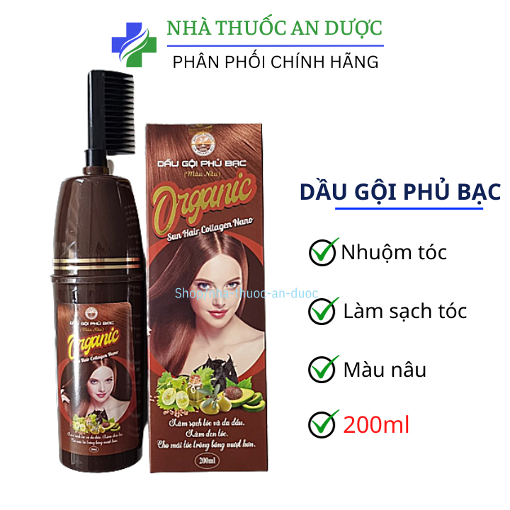 Dầu Gội Phủ Bạc màu nâu Sun Hair Collagen Nano ORGANIC– 200ml