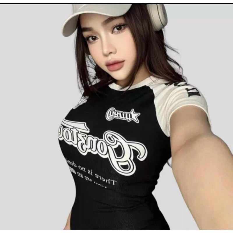 Áo Baby Tee Phối Viền Tay Anger Ôm Bdoy Cá Tính Phong Cách Retro