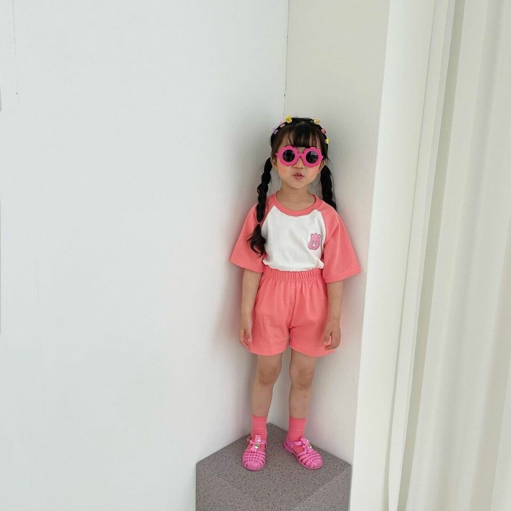 Bộ quần áo trẻ em 6-19kg cộc tay RAGLAN GẤU cho bé trai bé gái chất cotton 4 chiều cao cấp siêu mềm mát