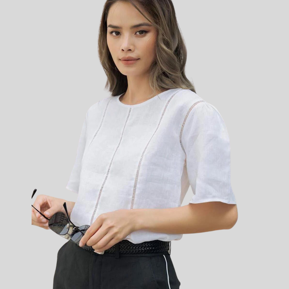 Áo Kiểu Linen Trắng Back To Work Nữ F2