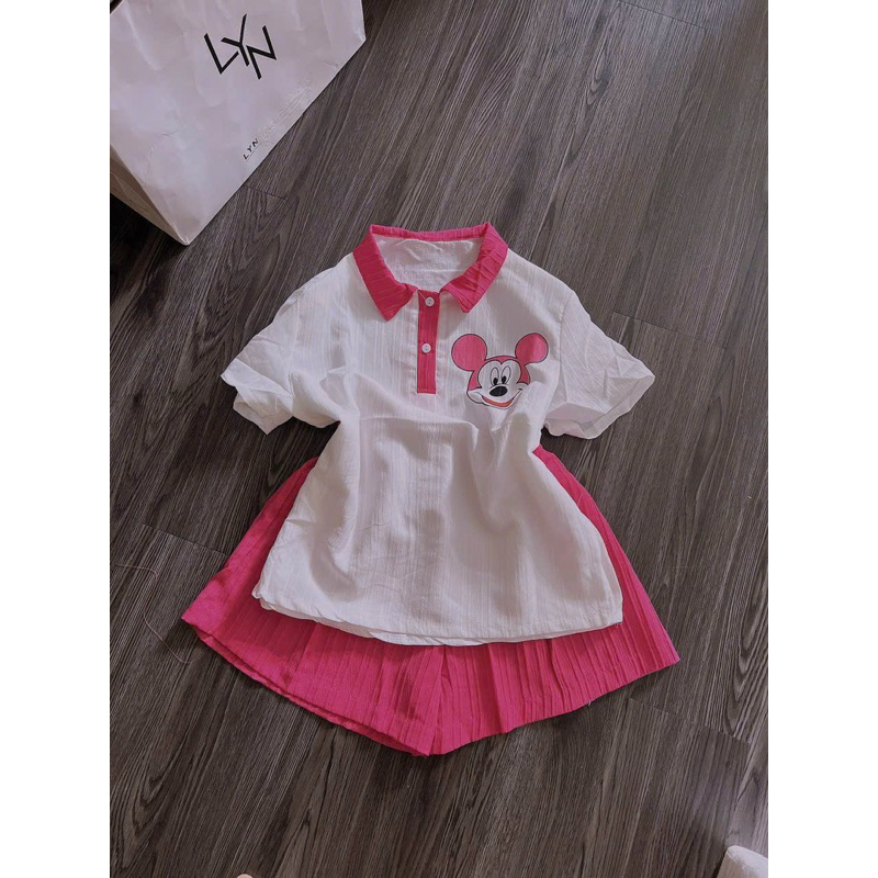 Set Bộ Áo Phông TN Viền Polo Micky + Quần Short Đùi
