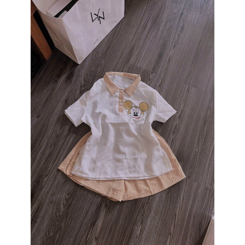Set Bộ Áo Phông TN Viền Polo Micky + Quần Short Đùi