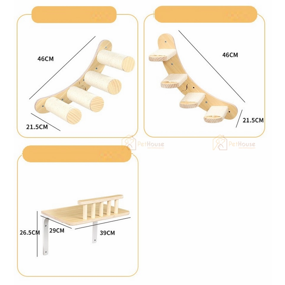 Combo 5 món khu vui chơi cho mèo có cào móng chất liệu plywood phủ melamin chống xước