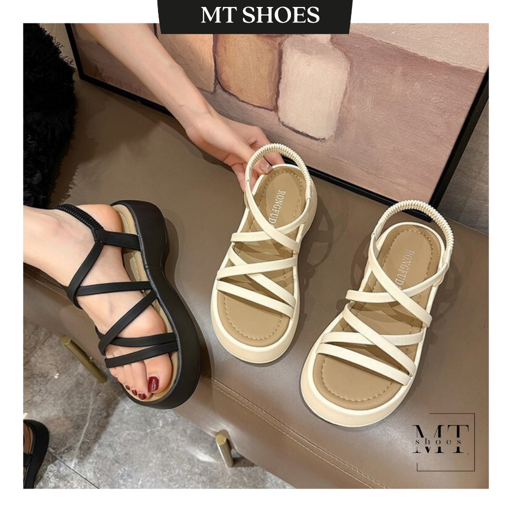 Giày sandal nữ quai dây hậu thun đế đúc cao 5P hàng QC chuẩn loại 1 kiểu dáng Basic siêu xinh Giày quai hậu nữ