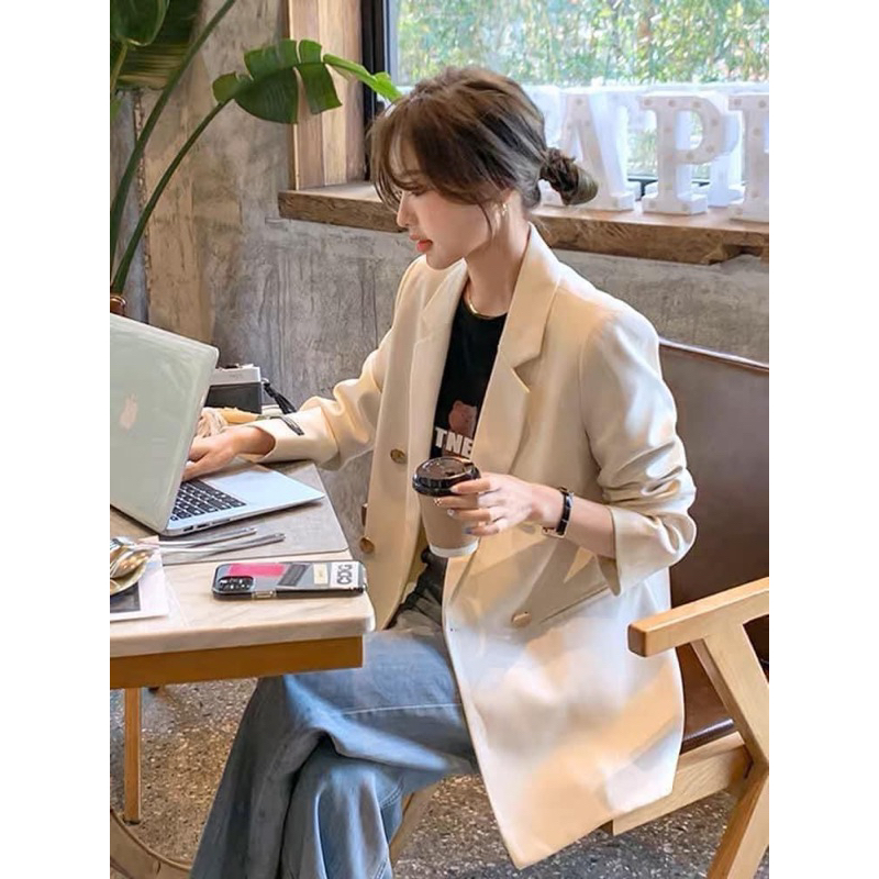 Áo Khoác Blazer Dáng Rộng Phong Cách Hàn Quốc Hàng Đẹp 2 Lớp