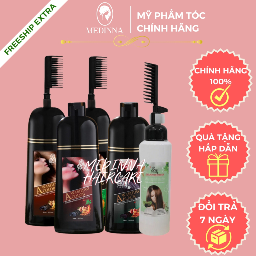 Dầu Gội Đầu Phủ Bạc Tinh Chất Nhân Sâm Sin Hair Nhật Bản Có Lược, Phủ Bạc Đen Nâu Đều Màu Tự Nhiên Không Hại Da Đầu