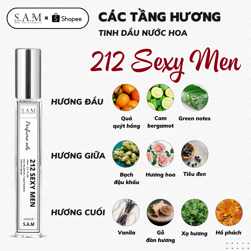 Nước Hoa Nam 212 Sexy Men Chính Hãng S.A.M Perfume Hương Thơm Nam Tính, Tươi Mát Và Hiện Đại - Chai Xịt 10ml