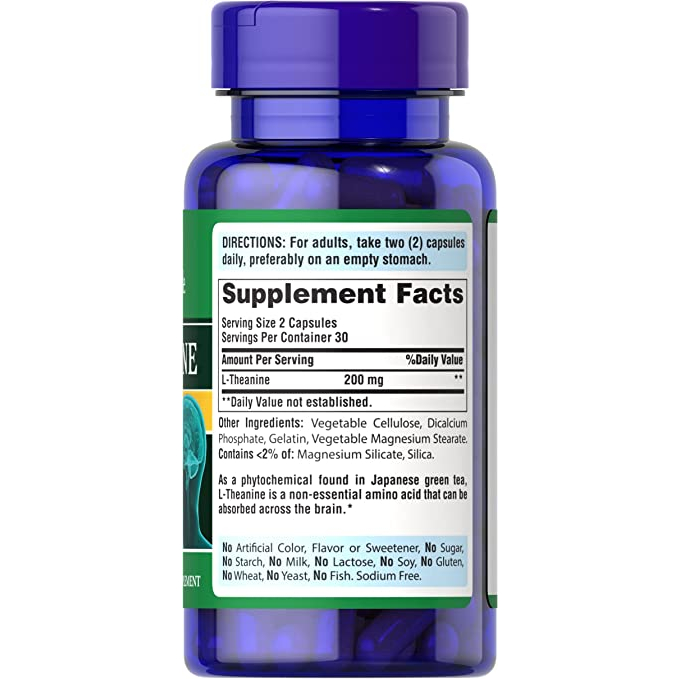 Puritan's Pride L-Theanine 200mg - Viên uống giảm căng thẳng, giảm stress, tăng tập trung 60 viên