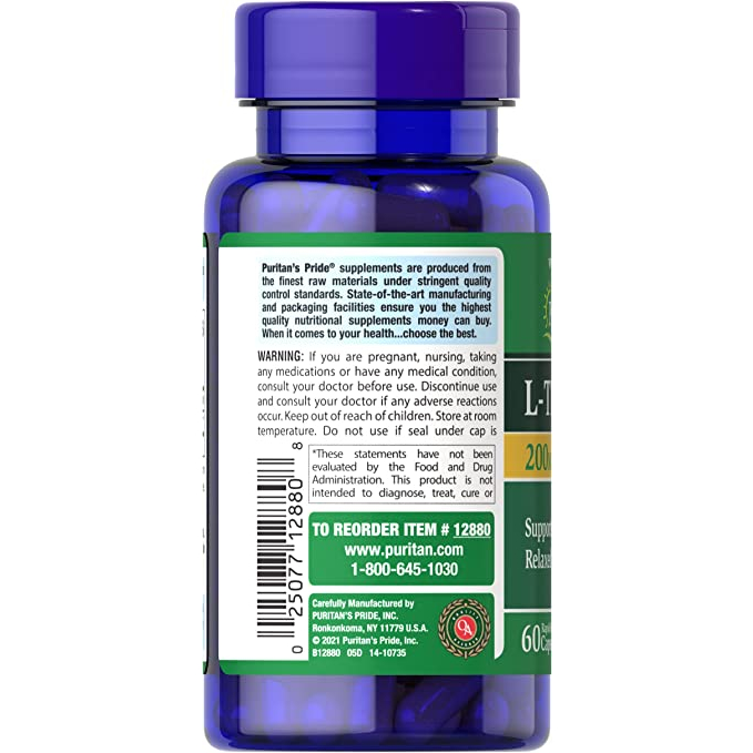 Puritan's Pride L-Theanine 200mg - Viên uống giảm căng thẳng, giảm stress, tăng tập trung 60 viên