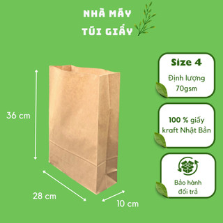 🌿 100 Chiếc túi giấy kraft size 4: 28x10x36 cm không quai
