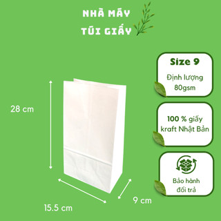 🌿 10 chiếc túi giấy kraft Nhật màu trắng Size 9 -15.5x9x28cm không quai