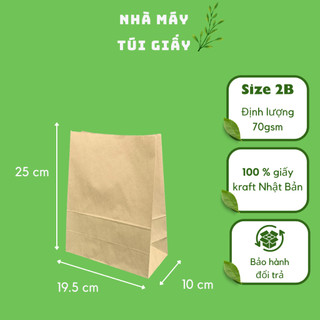 🌿100 túi giấy nâu không quai size 2b:19.5x10x 25.2 cm túi đựng hàng 3kg