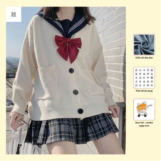 Áo Khoác Len Cardigan Cài Cúc Dáng Rộng Phong Cách JK Nhật Bản Dễ Thương Năng Động A00065
