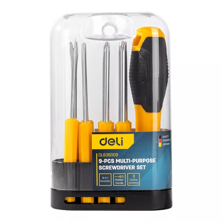 𝐃𝐞𝐥𝐢 - Bộ Tua Vít Deli 9 Chi Tiết Đa Năng, Nhỏ Gọn, Tiện Dụng - Vặn Ốc Vít, Sửa Chữa Đồ Dùng Gia Đìn