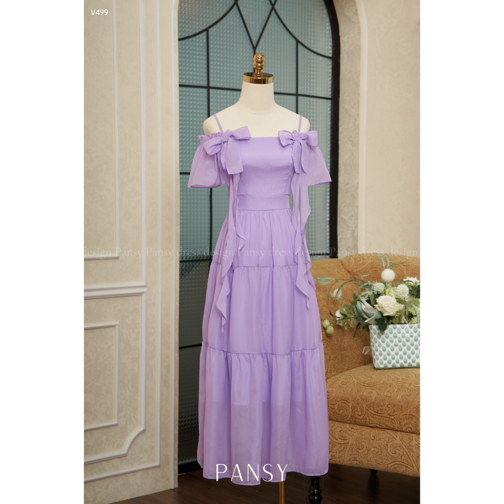 Váy maxi đi biển dáng dài trễ vai màu tím - Maria - V499 - Pansy