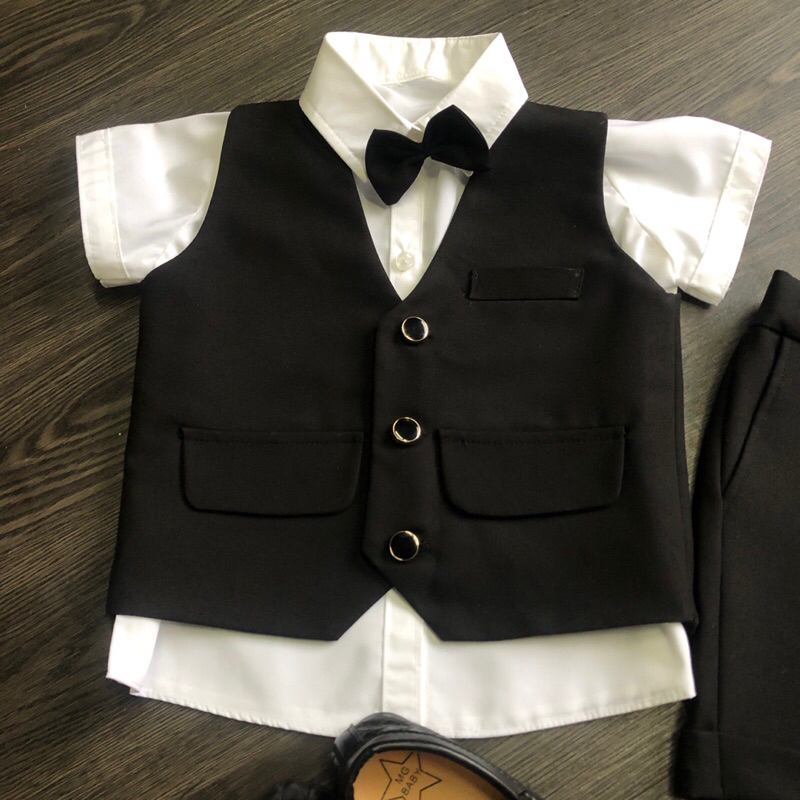 Set Vest Gile Quần Short Sơmi Tay Ngắn Vải Tây Cotton Nhật Loại 1