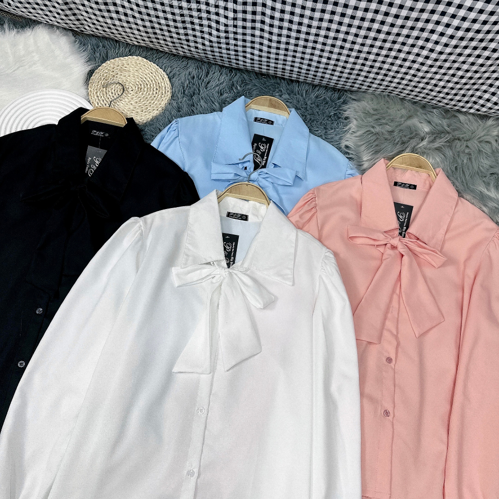 Áo Sơ Mi Bigsize Nữ Tay Dài Bo ,Áo Sơ Mi Kiểu Nữ Nơ Buộc Thời Trang Công Sở Vải Lụa Chéo Mềm Mát Ít Nhăn SM16