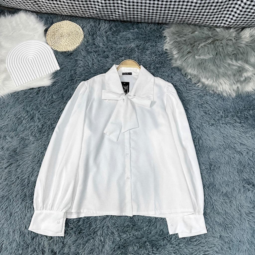 Áo Sơ Mi Bigsize Nữ Tay Dài Bo ,Áo Sơ Mi Kiểu Nữ Nơ Buộc Thời Trang Công Sở Vải Lụa Chéo Mềm Mát Ít Nhăn SM16