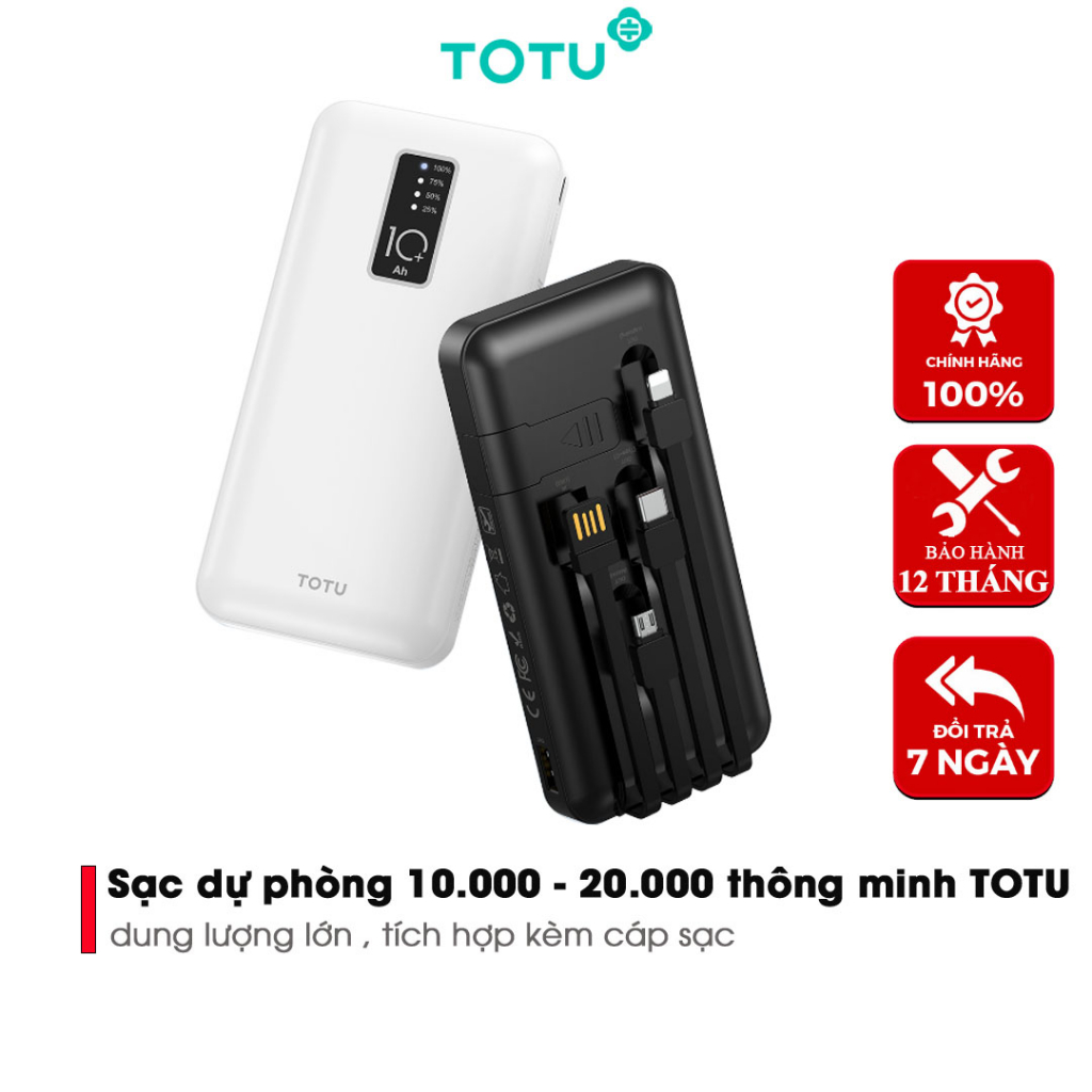 Sạc Dự Phòng 20.000 Cpbl - 07, Chính Hãng Totu Có Cáp Sạc Đi Liền , Kẹp Đỡ Điện Thoại